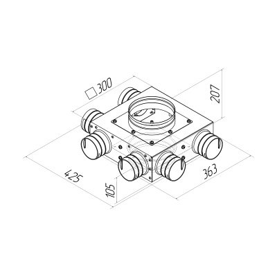 Присоединительная коробка проходная Provent KVF 160/160/75×6 на 6 выходов