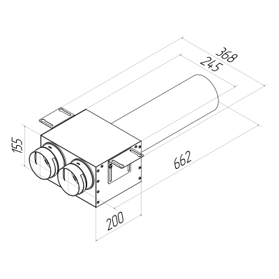 Присоединительная коробка Provent VPDL 125/90×2 на 2 выхода (L=400), прямая круглая