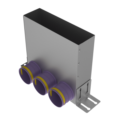 Присоединительная коробка Provent VPU 300×90/75×3 на 3 выхода, угловая прямоугольная