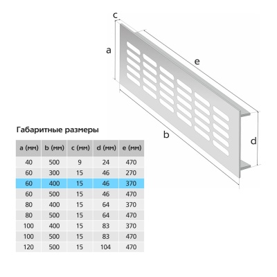 Вентиляционная решетка Благовест 60x400, матовый метал (2шт.)