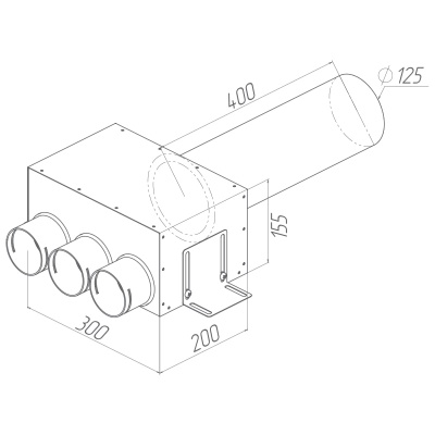 Присоединительная коробка Provent VPDL 125/75×3 на 3 выхода (L=400), прямая круглая
