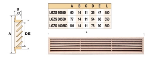 Деревянная вентиляционная решетка, дуб 100x550